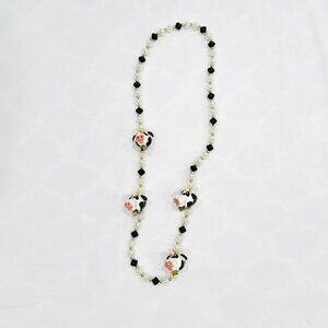 Mardi Gras Black & White Cows Cowbells Parade Party Beads Necklace